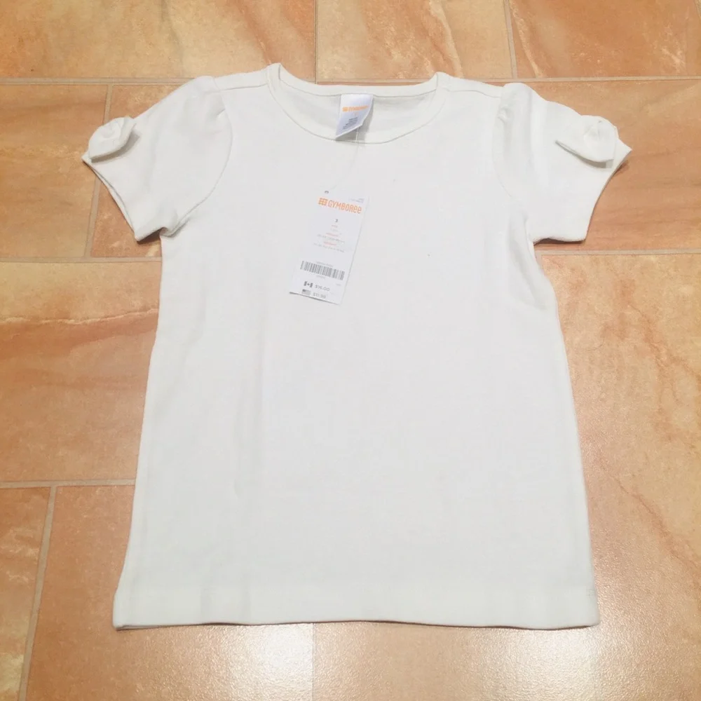 NWT Gymboree Toddler 3T Baby Girls Basic White Short Sleeve Bow Shirt